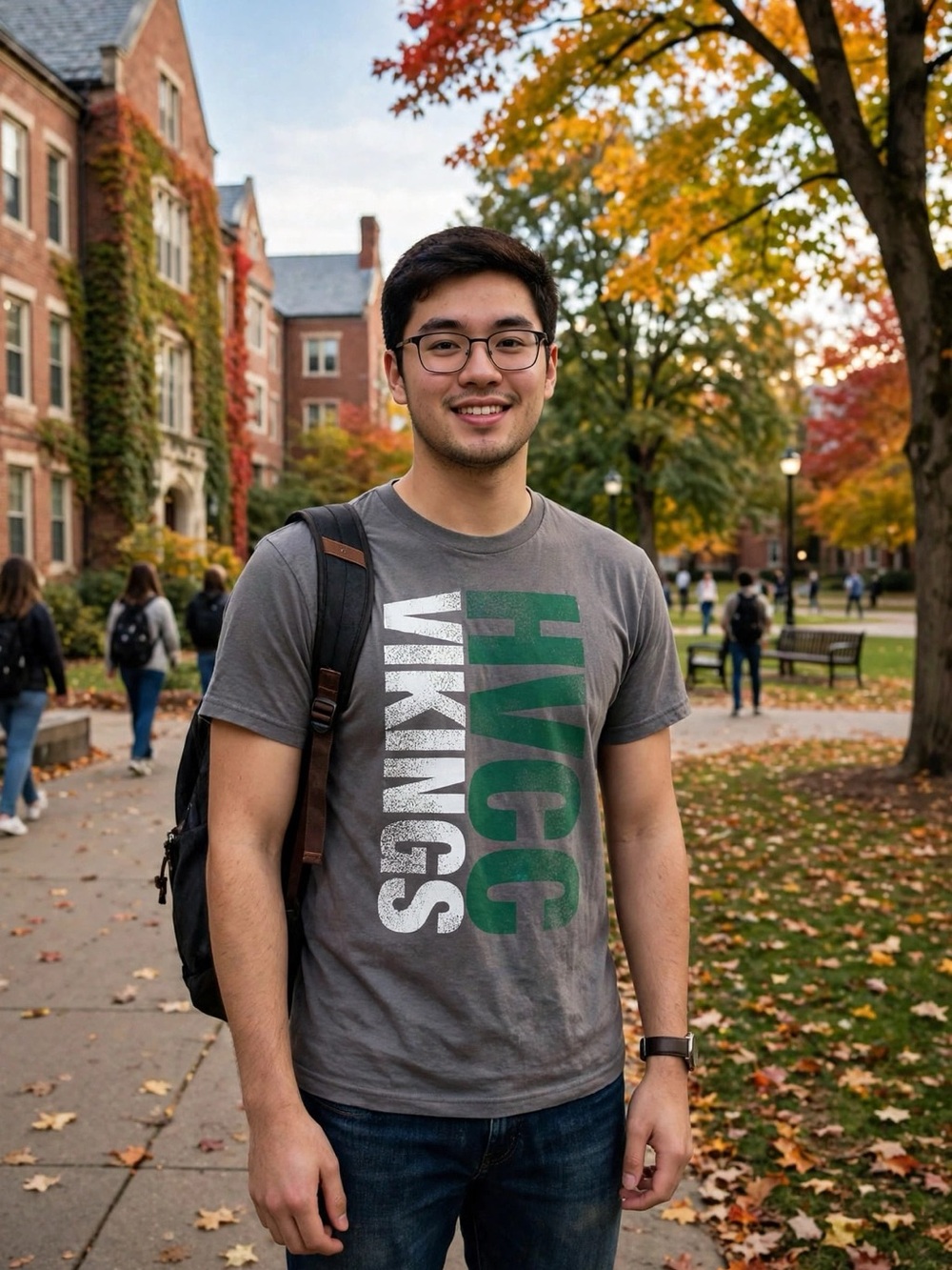 HVCC Vikings College T-Shirt L Gray Vintage Distressed Tee